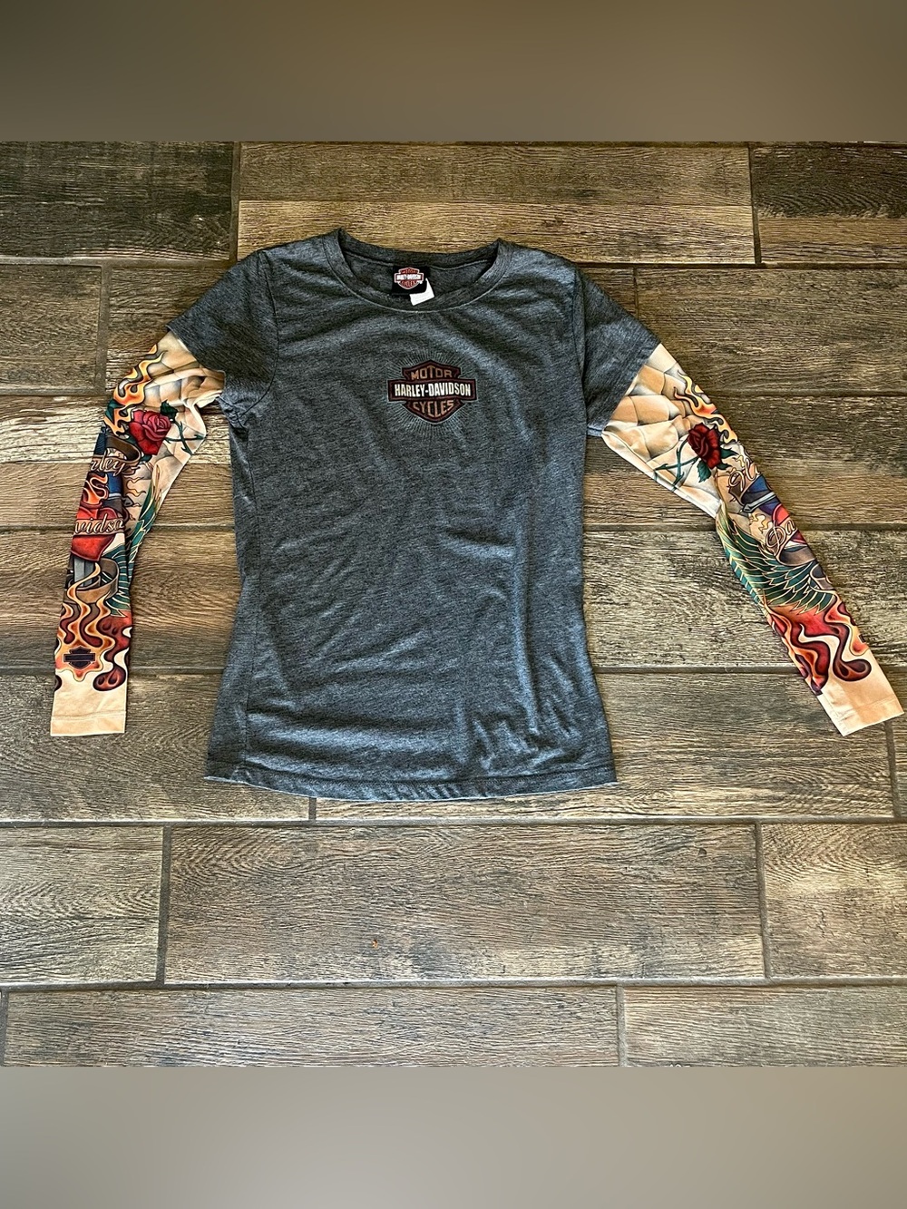 Harley Davidson tattoo sleeve long sleeve r-shirt Victorville, Ca. L